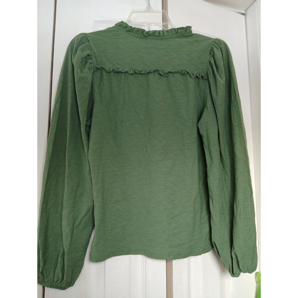 Nation LTD Shirt Womens M Green Pima Cotton Long Sleeve V neck - Picture 6 of 9